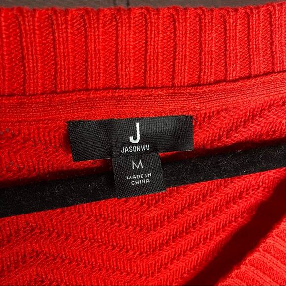 Jason Wu Bright Red Chevron V Neck Sweater medium cotton‎ long sleeve Christmas - Picture 4 of 5
